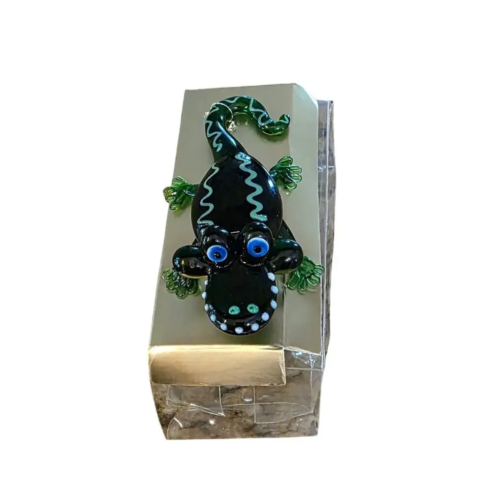 Alligator Crocodile Glass Figurine Green Miniature‎ Hand Blown Glass